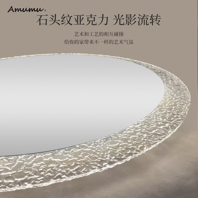 梳妆台镜子壁挂式高级艺术镜带灯椭圆水晶边框主卧补光法式化妆镜