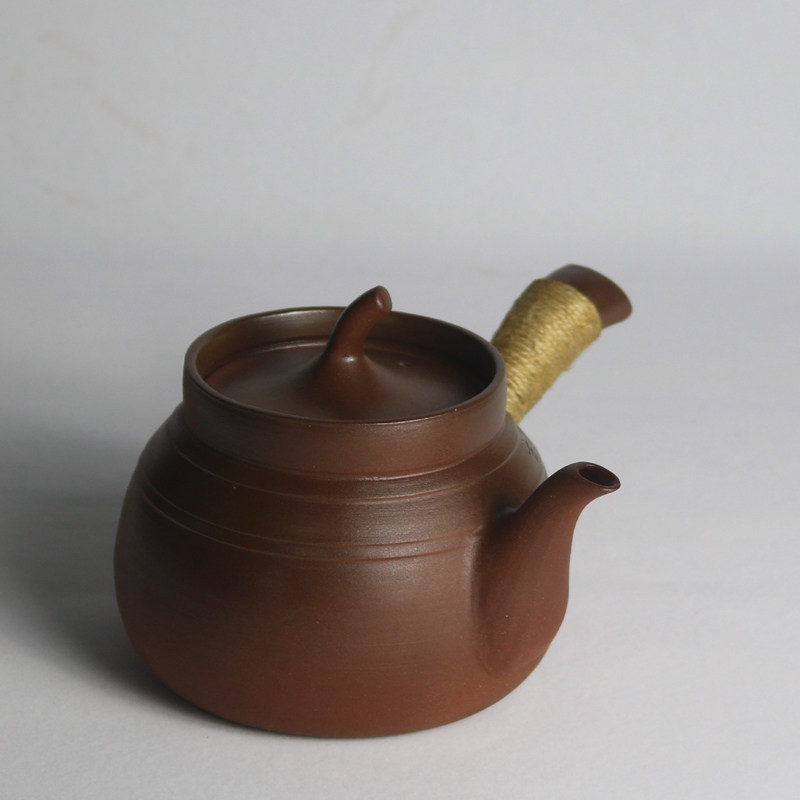 陶壶煮茶器柴烧老岩泥明火烧水壶粗陶围炉煮茶壶红泥电陶炉壶侧把