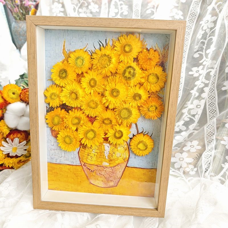 梵高向日葵永生花真花装饰画相框干花立体送礼送长辈送朋友干花