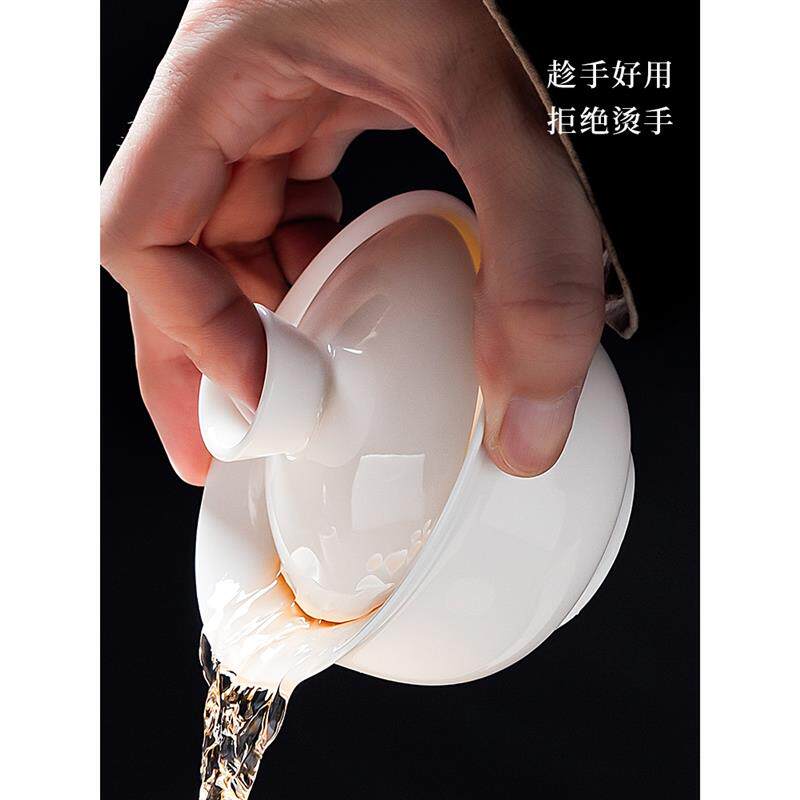 JDZ景德镇羊脂玉瓷悬停盖碗茶具套装家用办公室高端白瓷泡茶壶茶
