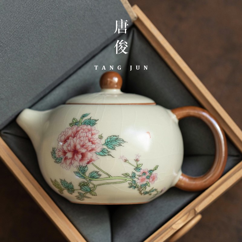 汝窑茶壶大号手抓壶单壶陶瓷泡茶壶茶具茶道家用2024新款高档开片