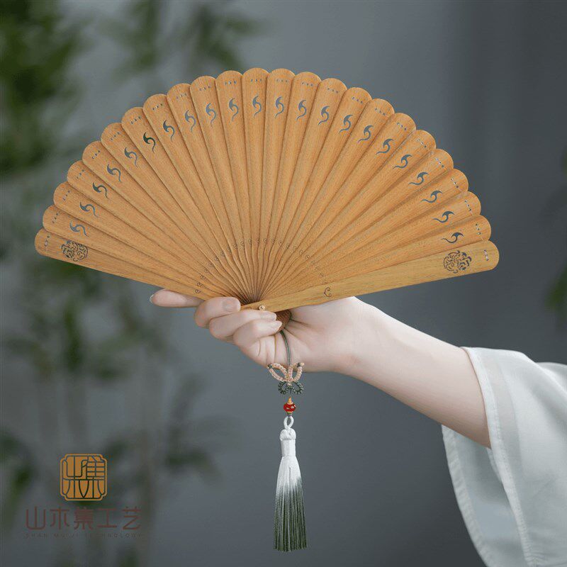 山木集丨绿檀复古文艺中国风古风旗袍折扇便携小扇子女