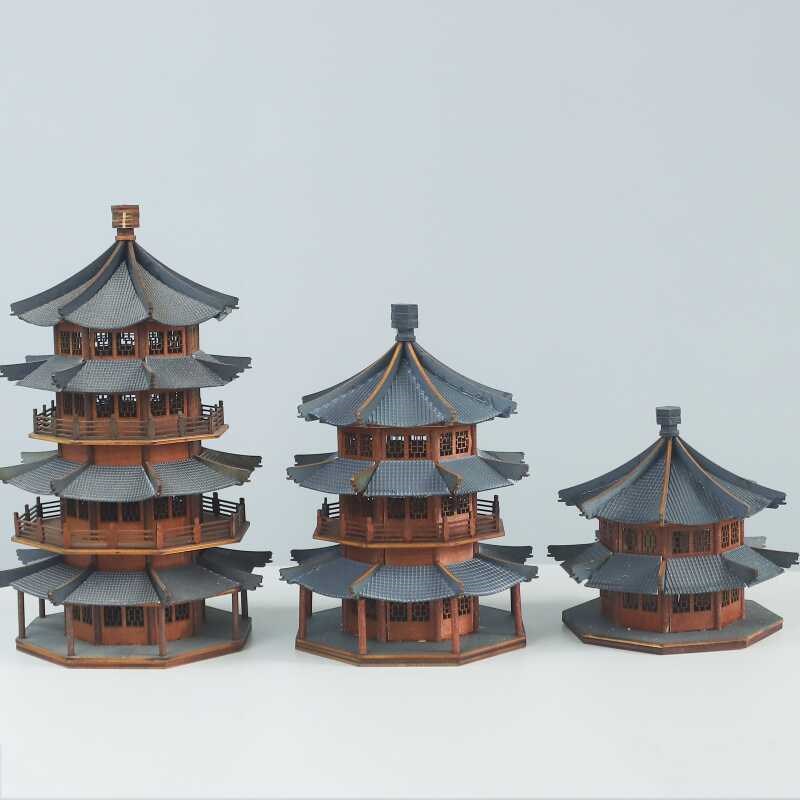 古建筑微缩模型房屋塔桌面摆件沙盘装饰古代风小房子假山造景盆景