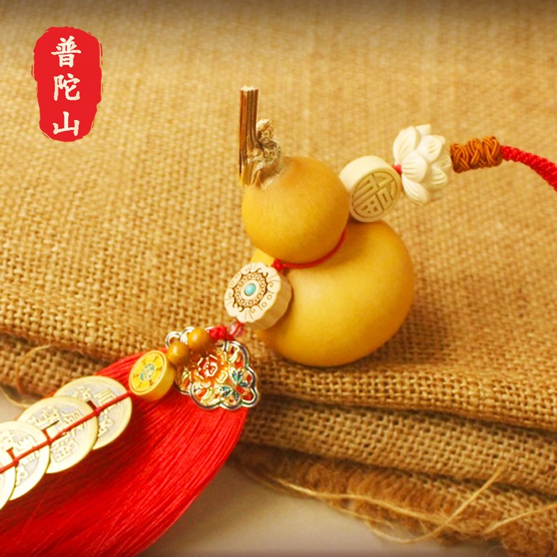 普陀山五帝钱天然葫芦挂件朱砂心经大门卫生间客厅卧室真葫芦挂饰