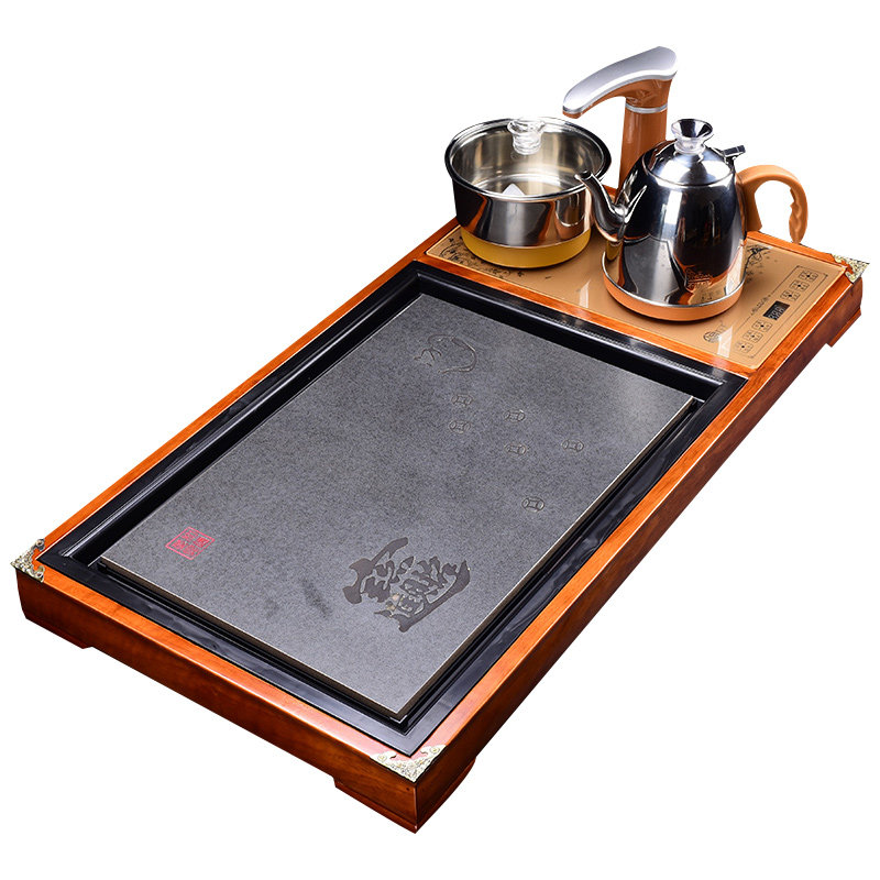全自动茶盘实木茶海家用茶台茶托陶瓷功夫茶具四合一体电磁炉套装