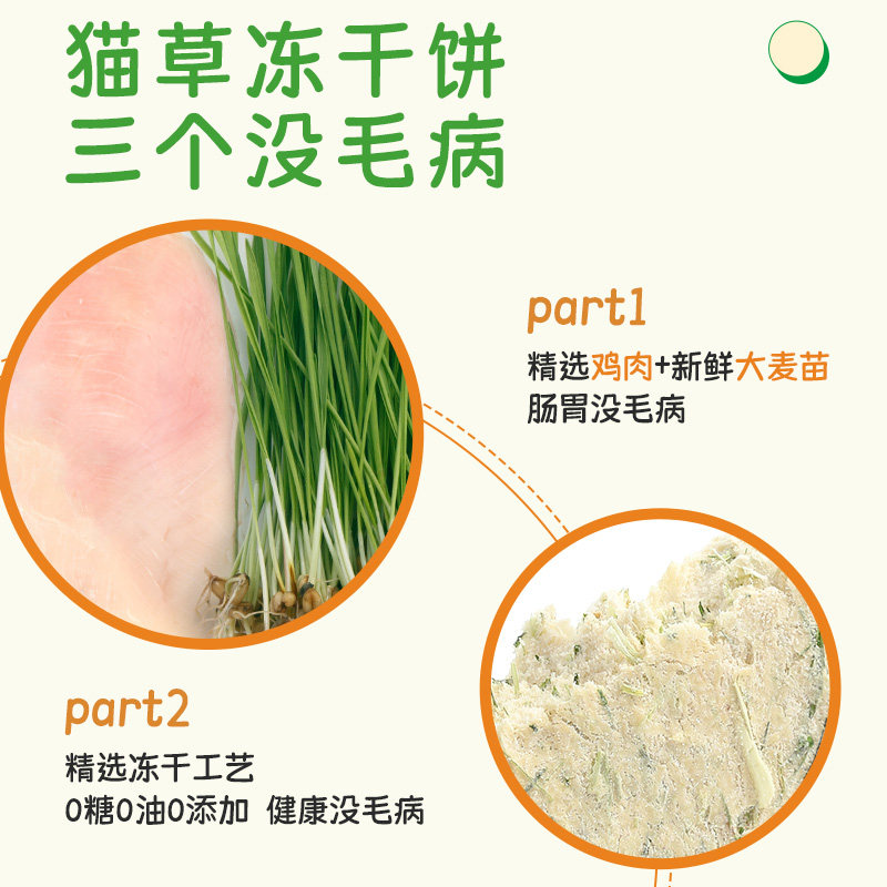 宠有为冻干猫草饼磨牙洁齿猫咪零食化毛球猫草排毛猫咪化毛猫零食