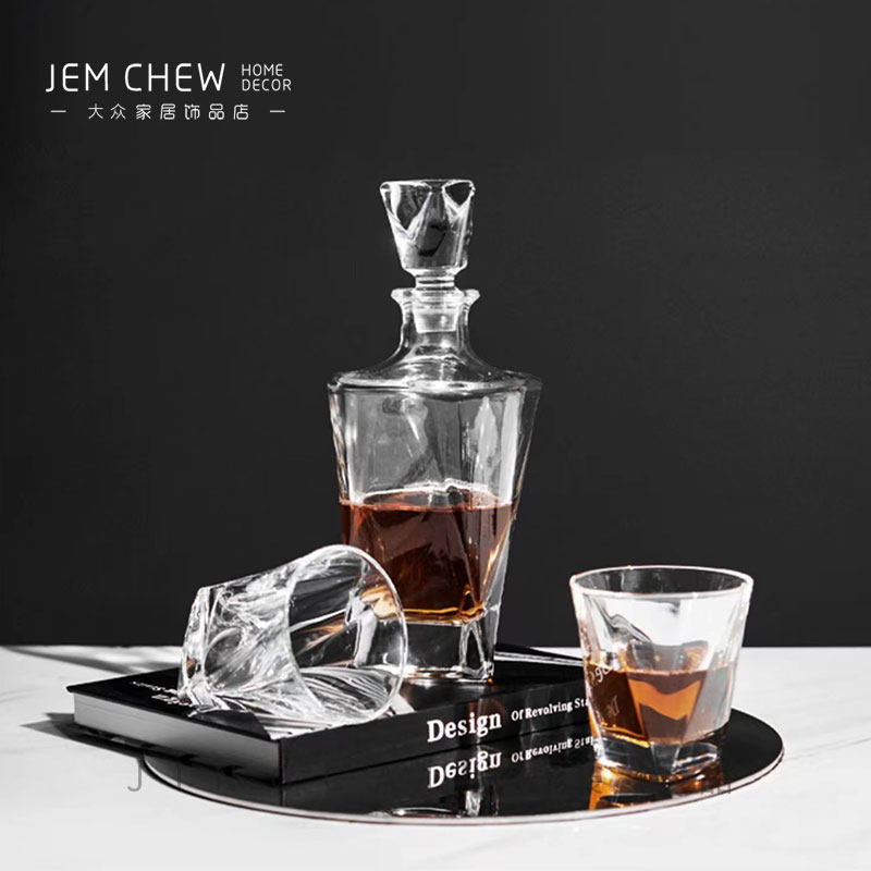 水晶玻璃威士忌酒瓶酒杯样板间酒店酒具套装摆件售楼处吧台醒酒器