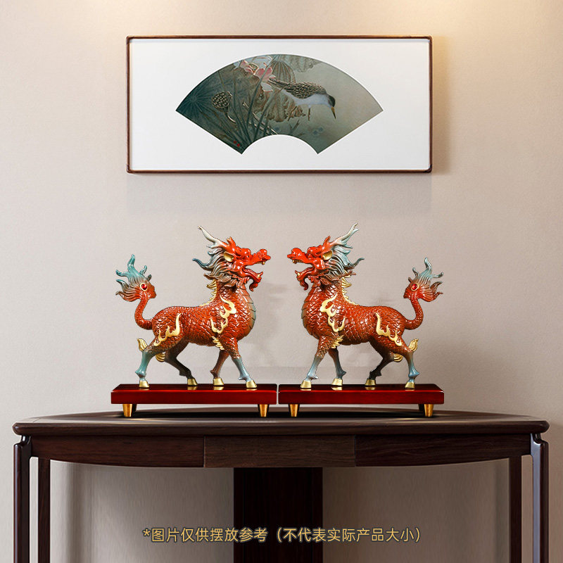 招财铜麒麟摆件一对旺财麒麟客厅办公室桌面装饰公司乔迁开业礼物