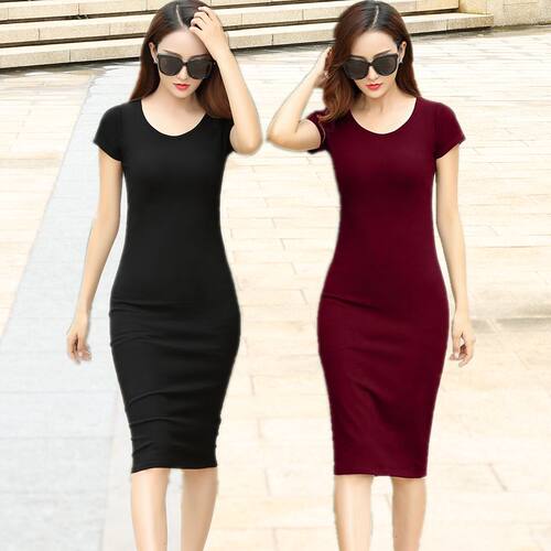 2021夏季短袖连衣裙女夏季黑色修身包臀性感长裙子女显瘦过膝长裙