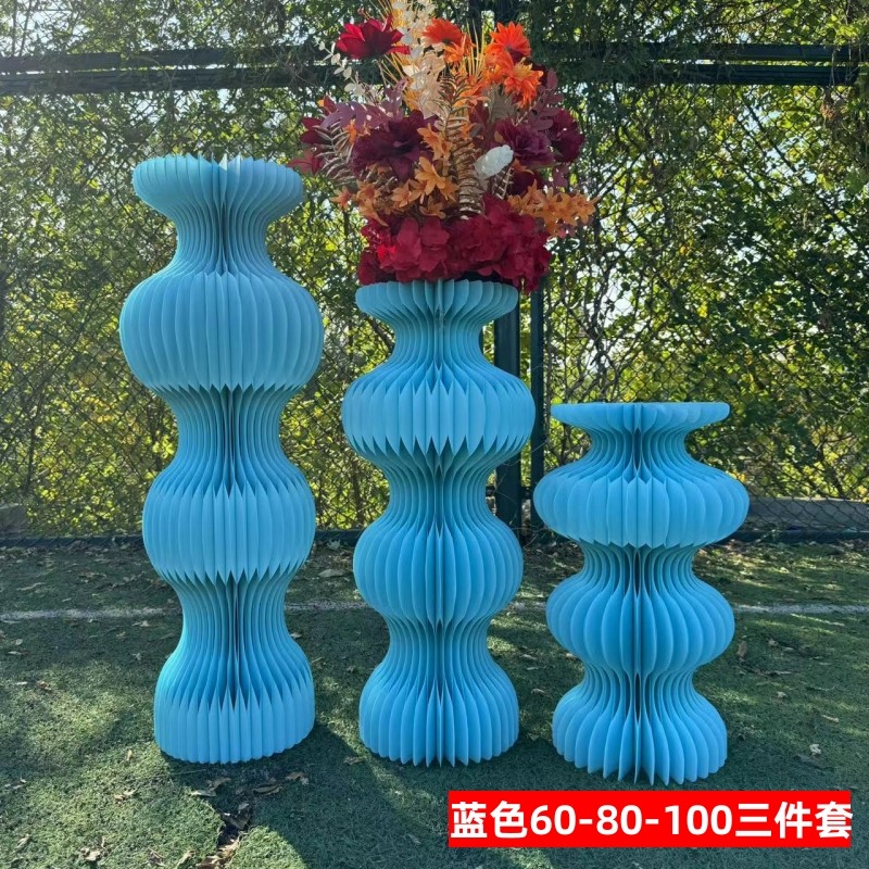 婚庆折叠曲线甜品台罗马柱美人腰路引背景圆柱橱窗装饰展台花瓶