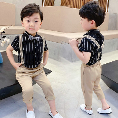 儿童礼服男童背带裤春夏套装花童主持人钢琴演出服生日宴休闲西服