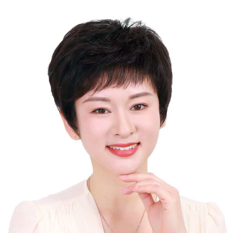 佳秀假发女短卷发假发妈妈款真发中老年女士短发真头发全头套女