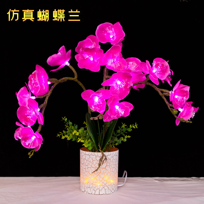 感应灯盆景花灯桃花七彩灯光纤莲花灯梅花LED腊梅灯春节装饰摆件