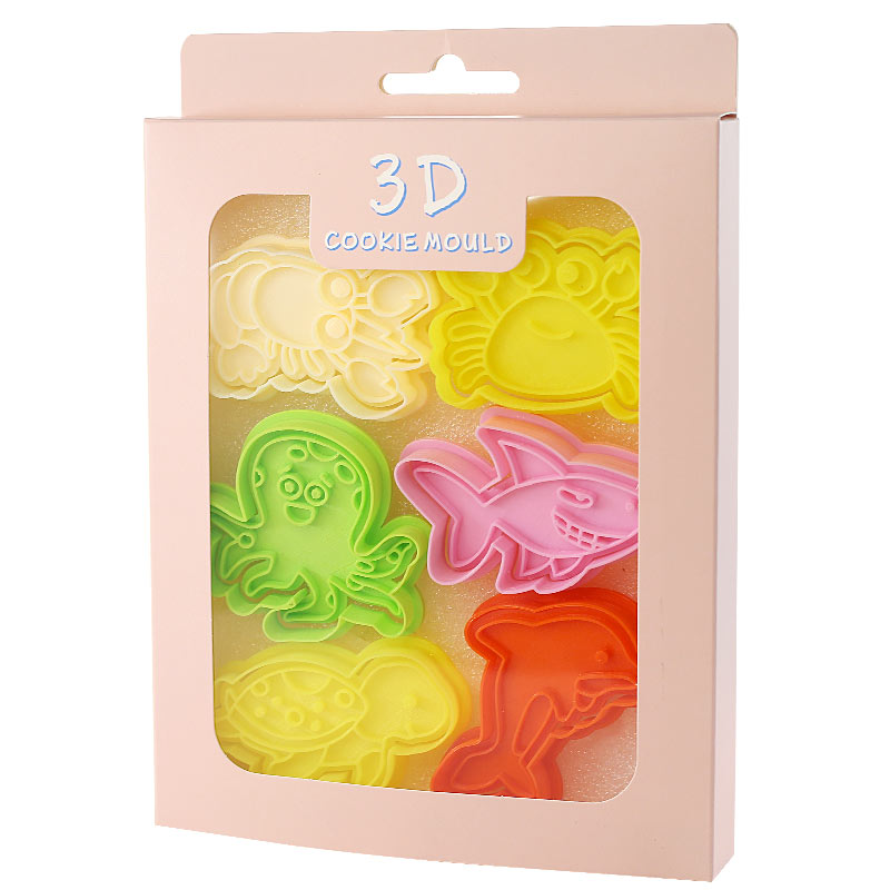 海洋动物海豚卡通饼干模具套装翻糖曲奇3D立体按压式烘焙工具盒装