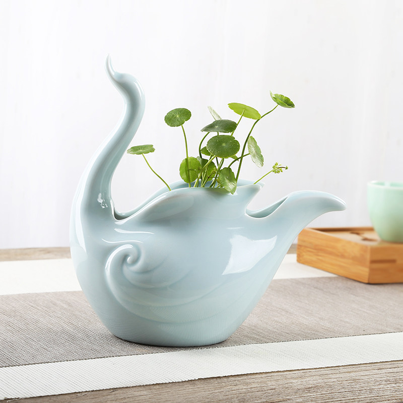 天鹅花瓶花盆陶瓷水培容器创意绿萝水养植物器皿家用桌面装饰摆件