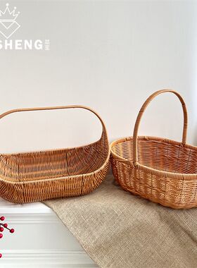 芯苼 中秋新品 藤塑编织花篮鲜花束插花礼盒手工花艺礼物包装材料