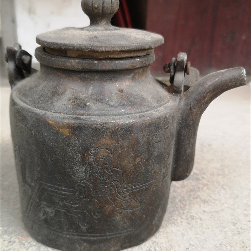 古玩铜器收藏仿古纯铜寿星老头李白手提壶水壶茶壶酒壶古董老物件