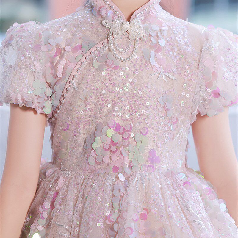 高端钢琴轻奢风礼服公主裙女大童主持走秀演出服小女孩亮片连衣裙