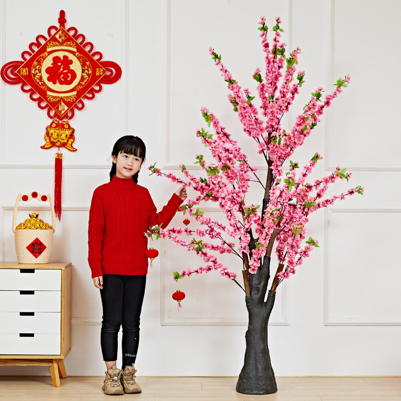 新年元旦装饰品大号桃树发财树摆件春节商场橱窗大型场景布置美陈
