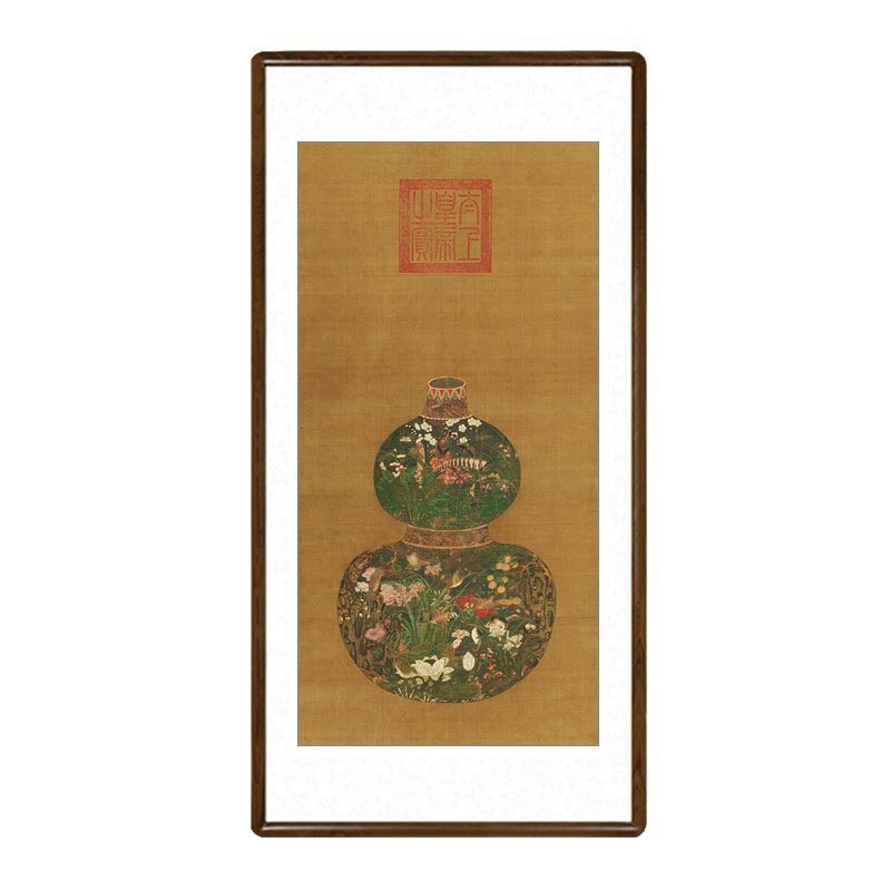 葫芦花瓶挂画中式客厅装饰画玄关走廊过道壁画办公室书房仿古字画
