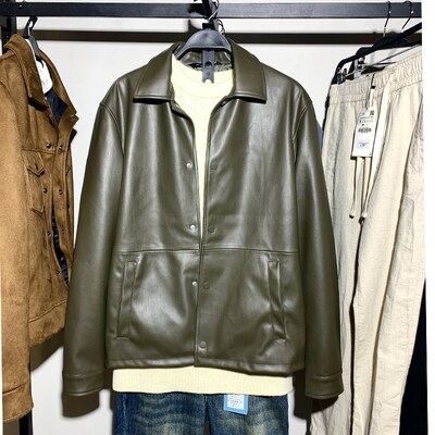 柜429!春季新品男装仿皮革效果夹克ZA8281345 800男宽松皮衣外套
