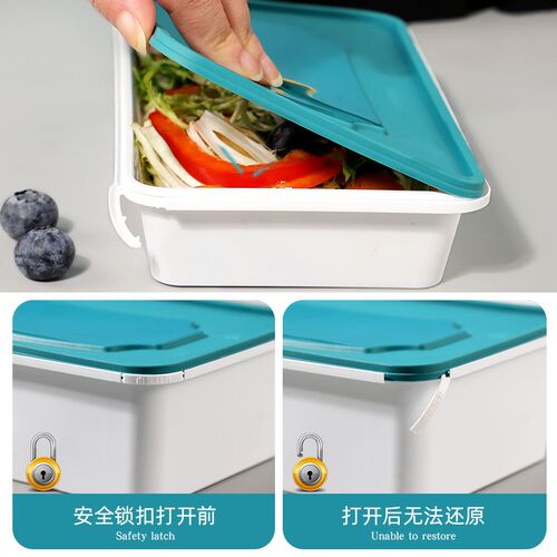 长方形一次性打包盒安全密封防盗扣外卖餐盒加厚日式红盖两格三格