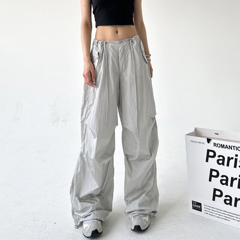 深灰色工装裤女夏季薄款2024新款休闲宽松舞蹈美式阔腿夏天加长