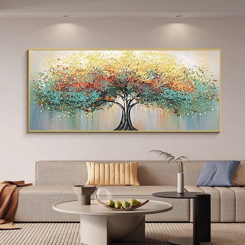 客厅横幅大尺寸diy数字油画填充摇钱树高端风景画中国风填色画画