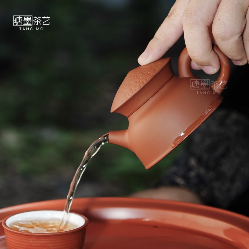 塘墨轩渔翁壶潮州朱泥手拉壶大红袍紫砂壶功夫茶具套装单壶泡茶壶