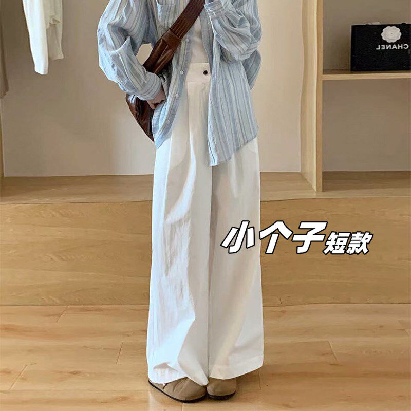 150cm小个子万能百搭白色阔腿裤女春秋高腰显瘦垂感休闲直筒长裤