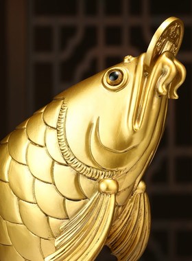蒸蒸日上金铜龙鱼摆件招财聚财客厅办公室装饰品店铺乔迁开业礼物