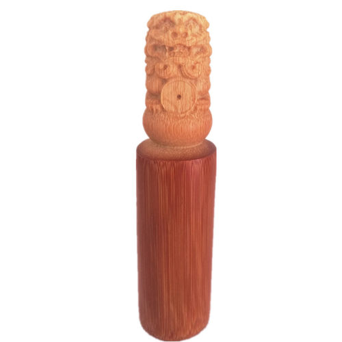 天然爆密红皮老料实心玉竹手工立浮雕刻把玩件文玩收藏工艺品摆件