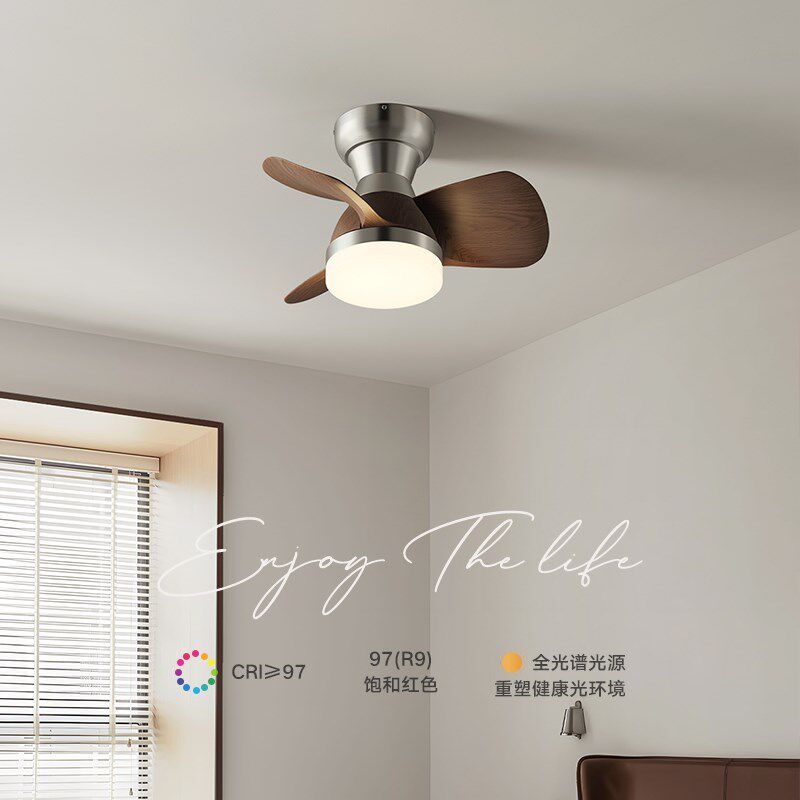 卧室风扇灯吸顶灯静音护眼胡桃木色书房灯阳台灯中古风新中式简约