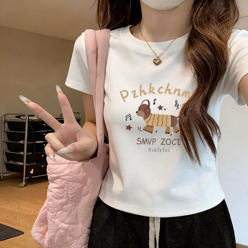 正肩短款t恤女2026新款设计感短袖时尚显瘦体恤小个子纯棉上衣ins