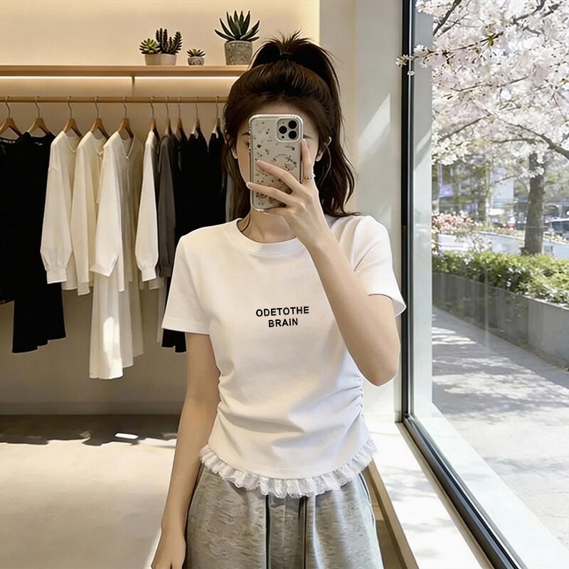 设计感修身百搭不规则短袖t恤女