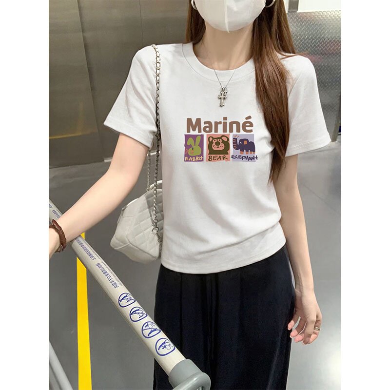 2026春夏流行爆款白色正肩棉质短袖T恤女时尚百搭减龄显瘦上衣