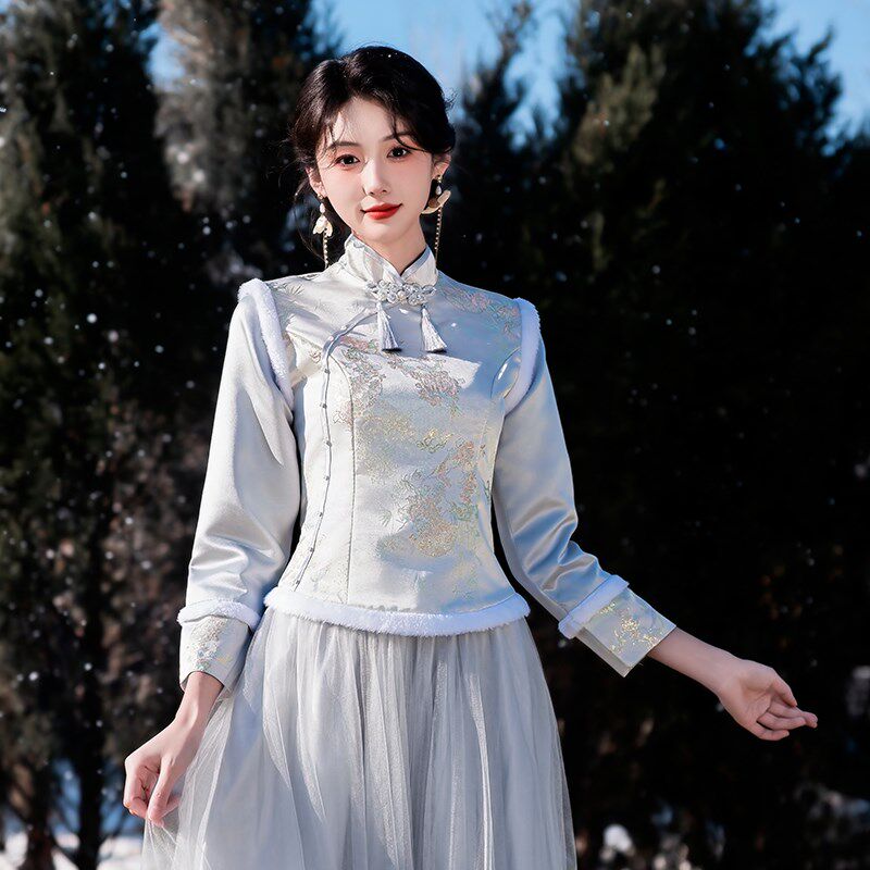 伴娘服中式2025新款绝美礼服女复古旗袍高级感小个子长袖姐妹团裙