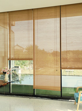 竹帘卷帘窗帘中式茶室客厅隔断装饰帘日式餐厅酒店遮阳遮光竹帘子