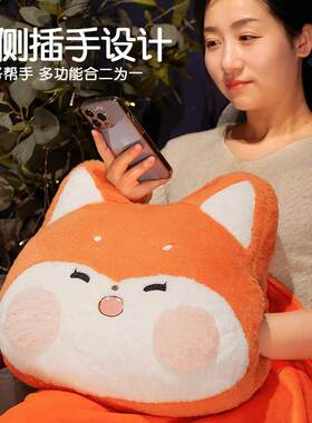 冬季加厚抱枕被子两用车用毛毯办公室午睡抱枕二合一学生暖手宿舍
