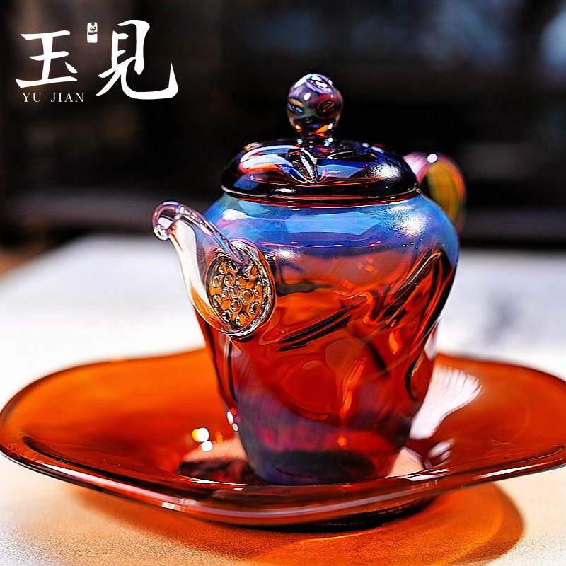 北大史玉见手捏玻璃泡茶壶精致小容量熏银手工小茶壶一人饮花茶壶
