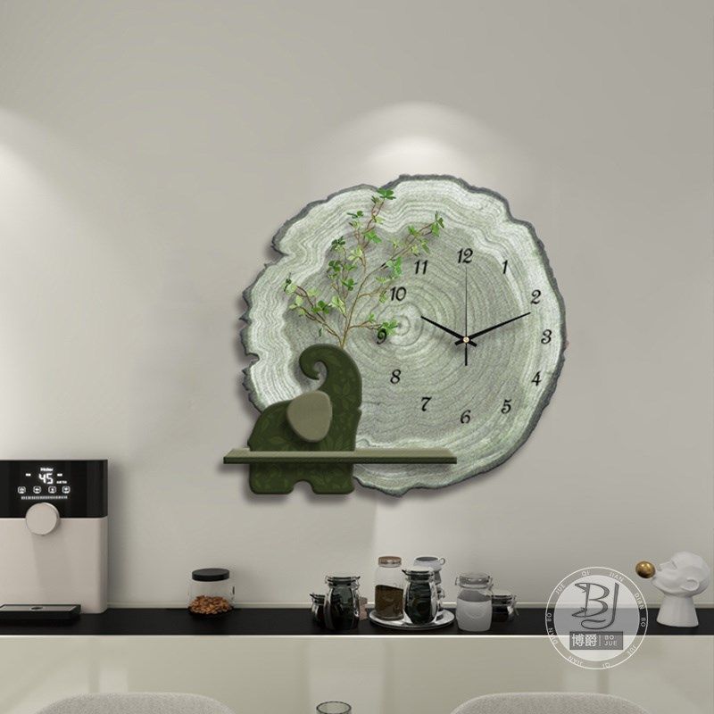 侘寂风大象餐厅装饰画创意时钟画客厅背景墙挂画立体砂岩发光灯画