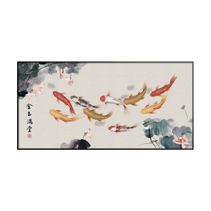 九鱼图客厅大尺寸电表箱装饰画新中式餐厅配电箱电闸遮挡挂画家用