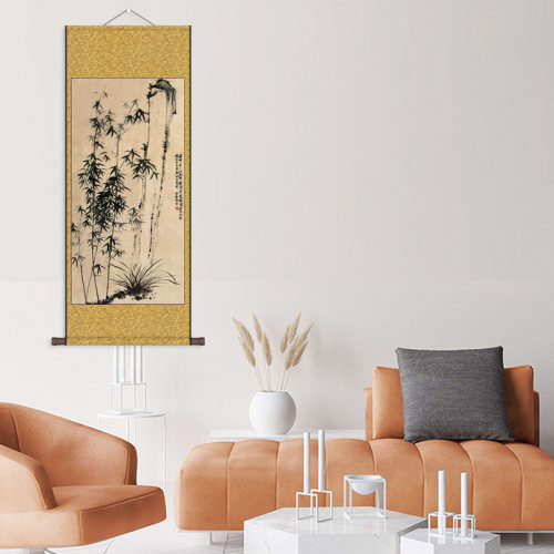 郑板桥竹子挂画卷轴画新中式丝绸画竹报平安仿古画绢画布画幽兰图