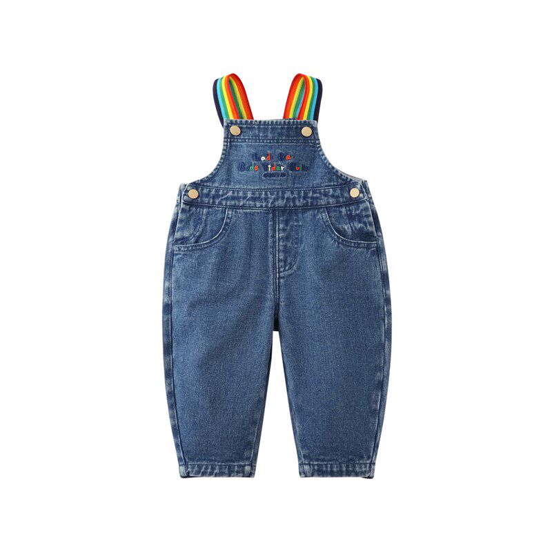 [彩虹织带]齐齐熊宝宝牛仔背带裤春秋季2024新款儿童裤子休闲裤女