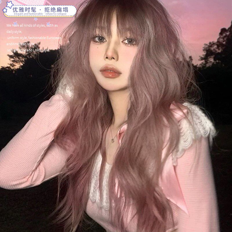 假发女网红欧美风长卷发日常渐变薄藤新款自然逼真齐刘海jk全头套