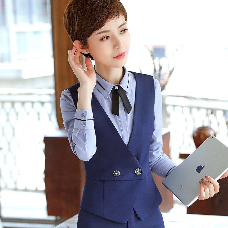 女西装套装一粒扣职业装套裤修身马甲套裙三件套黑色西服外套正装