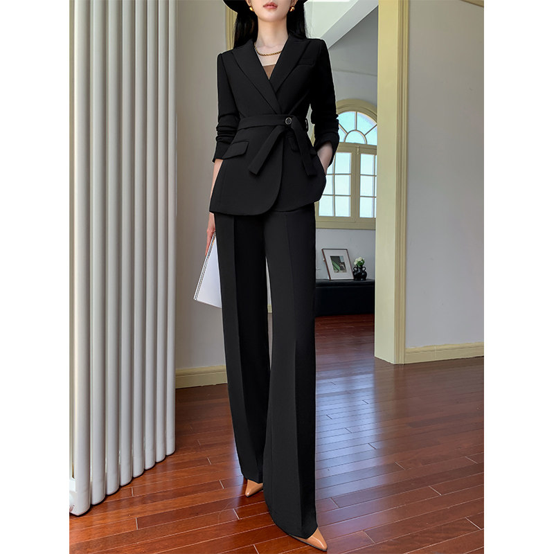 黑色西装外套女气质名媛高级感2025新款小个子阔腿裤休闲西服套装