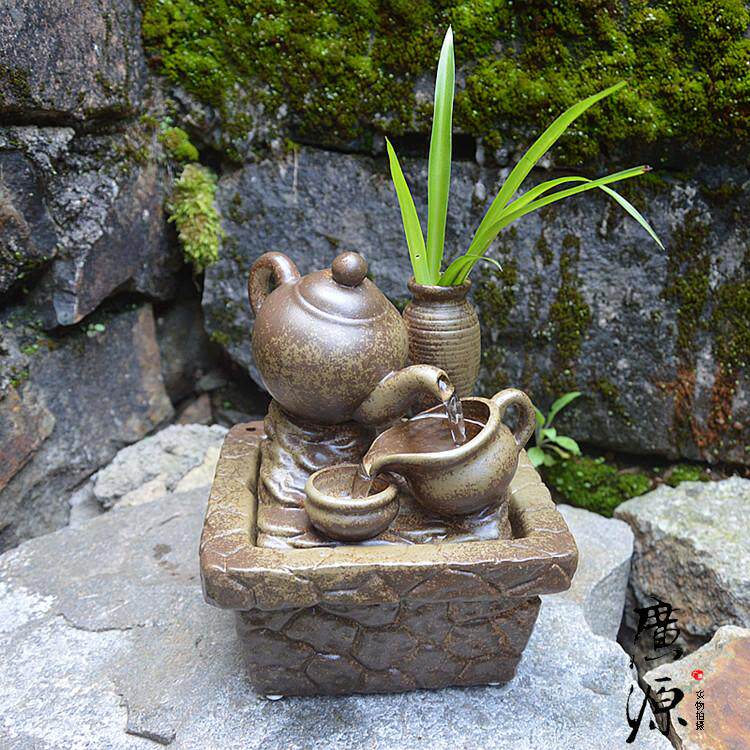 陶瓷喷泉盆景流水加湿器家居客厅桌面装饰工艺礼品摆饰创意复古中