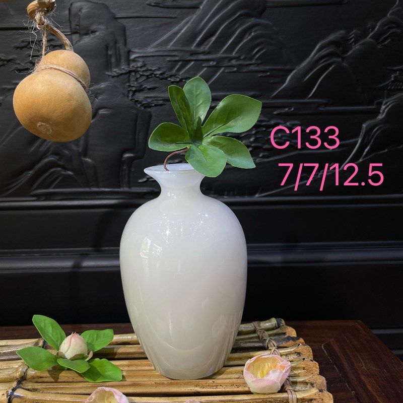 天然玉石小号花瓶摆件干花插花中式客厅电视柜工艺品礼品佛前净瓶