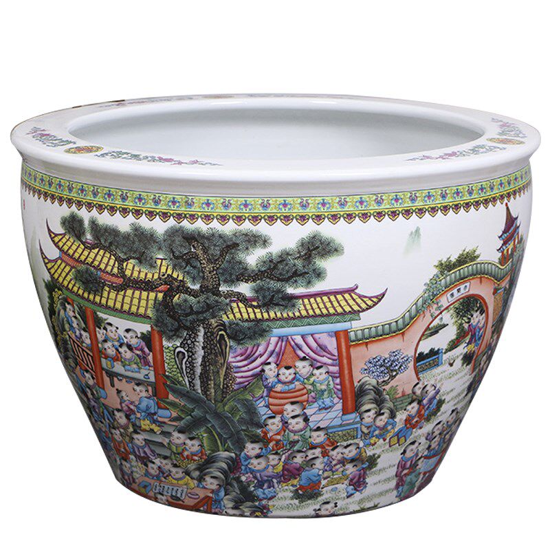 景德镇百子图陶瓷荷花睡莲金鱼缸大号专用水盆客厅阳台庭院招财缸